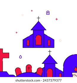 Chapel, church filled line vector icon, simple illustration, related bottom border.