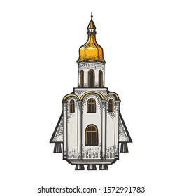 Chapel church as Space rocket sketch engraving vector illustration. T-shirt apparel print design. Scratch board style imitation. Black and white hand drawn image.