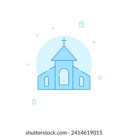 Chapel, church vector icon. Flat illustration. Filled line style. Blue monochrome design. Editable stroke. Adjust line weight.