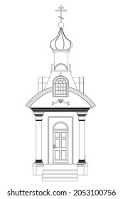 Chapel contour from black lines isolated on white background. Front view. Vector illustration