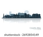Chapel Hill skyline silhouette with reflection. Landscape Chapel Hill, South Carolina. Vector illustration.