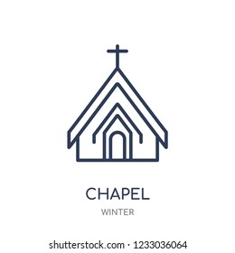 Chapel icon. Chapel linear symbol design from winter collection. Simple outline element vector illustration on white background