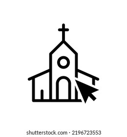 Chapel media with cursor flat vector icon. Online translation christian church broadcasting service streaming video for apps and websites.