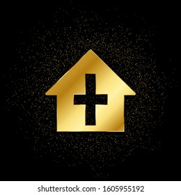 Chapel outline gold, icon. Vector illustration of golden particle