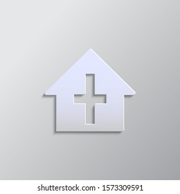 Chapel outline paper style, vector icon. Grey color vector background