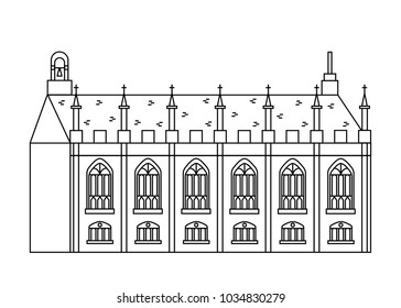 The Chapel Royal in Dublin Castle vector illustration in flat line style. Official Church of Ireland exterior view in thin linear design. Top rated attraction of Irish capital city. 