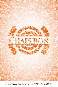 Chaperon abstract emblem, orange mosaic background