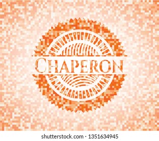 Chaperon abstract orange mosaic emblem with background