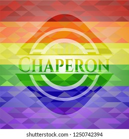 Chaperon emblem on mosaic background with the colors of the LGBT flag