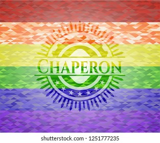 Chaperon emblem on mosaic background with the colors of the LGBT flag