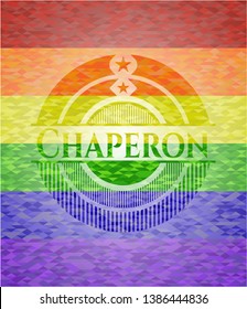 Chaperon emblem on mosaic background with the colors of the LGBT flag