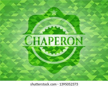 Chaperon green emblem with mosaic background. Vector Illustration. Detailed.