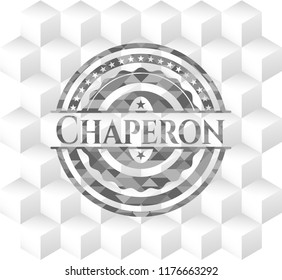 Chaperon grey emblem with geometric cube white background