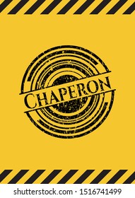 Chaperon grunge black emblem with yellow background, warning sign. Vector Illustration. Detailed.