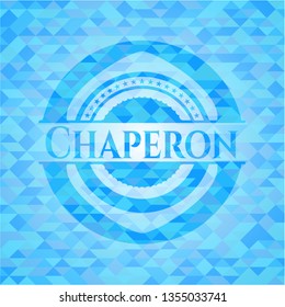 Chaperon realistic sky blue emblem. Mosaic background