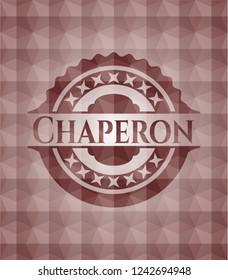 Chaperon red emblem with geometric pattern background. Seamless.