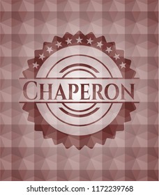 Chaperon red seamless emblem or badge with abstract geometric pattern background.