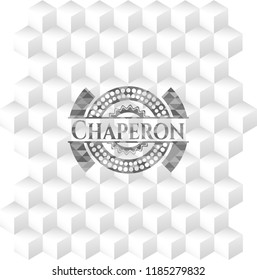 Chaperon retro style grey emblem with geometric cube white background