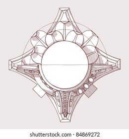 Chapiter- hand draw sketch composite architectural order based "The Five Orders of Architecture" is a book on architecture by Giacomo Barozzi da Vignola from 1593. Vector illustration.