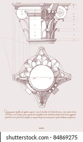 Chapiter- hand draw sketch composite architectural order based "The Five Orders of Architecture" is a book on architecture by Giacomo Barozzi da Vignola from 1593. Vector illustration.