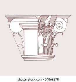 Chapiter- hand draw sketch composite architectural order based "The Five Orders of Architecture" is a book on architecture by Giacomo Barozzi da Vignola from 1593. Vector illustration.