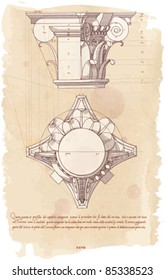 Chapiter- hand draw sketch composite architectural order based "The Five Orders of Architecture" is a book on architecture by Giacomo Barozzi da Vignola from 1593. Vector illustration.