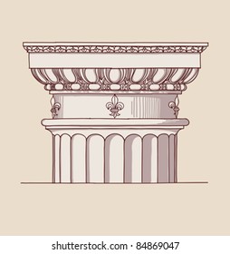 Chapiter- hand draw sketch doric architectural order based "The Five Orders of Architecture" is a book on architecture by Giacomo Barozzi da Vignola from 1593. Vector illustration.