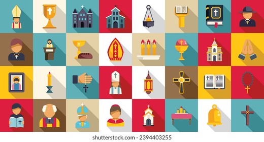 Chaplain icons set flat vector. Muslim ramadan namaz. Pray arab