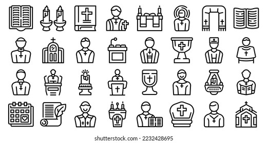 Chaplain icons set outline vector. Muslim ramadan. Namaz pray