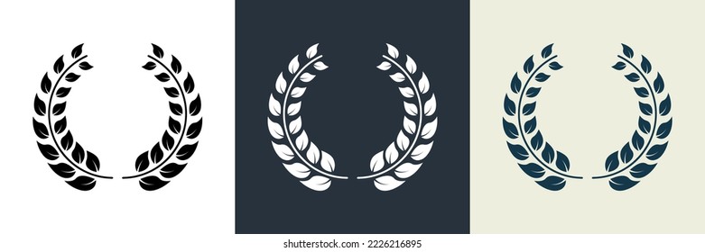Chaplet Award Silhouette Icon. Leaf Twig Winner Success Emblem Pictogram. Round Laurel Wreath Reward Symbol. Champion Prize Set. Olive Leaves Branch Trophy Sign. Isolated Vector Illustration.