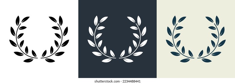 Chaplet Award Silhouette Icon. Leaf Twig Winner Success Emblem Pictogram. Round Laurel Wreath Reward Symbol. Champion Prize Set. Olive Leaves Branch Trophy Sign. Isolated Vector Illustration.