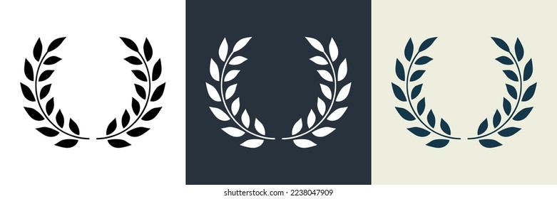 Chaplet Award Silhouette Icon. Leaf Twig Winner Success Emblem Pictogram. Round Laurel Wreath Reward Symbol. Champion Prize Set. Olive Leaves Branch Trophy Sign. Isolated Vector Illustration.