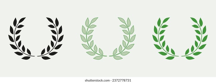 Chaplet Color Icon Set, Round Laurel Wreath. Winner Award Pictogram. Circle Greek Olive Branch, Green Leaf Symbol Collection. Foliate Vintage Victory Emblem. Isolated Vector Illustration.