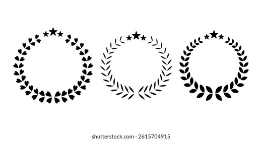 Chaplet icon set. Circular leaves. Wreath silhouette