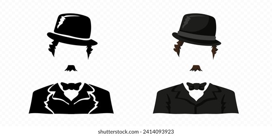 Chaplin Charlie Icono Película Comedia persona histórica silueta vectorial retrato