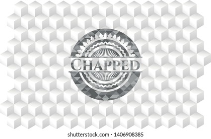 Chapped grey badge with geometric cube white background