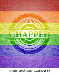 Chapped on mosaic background with the colors of the LGBT flag