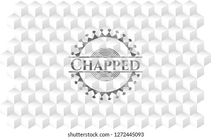 Chapped retro style grey emblem with geometric cube white background