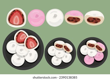 Chapssaltteok, Korean-style mochi. Traditional Korean rice cakes. Korean dessert illustration vector