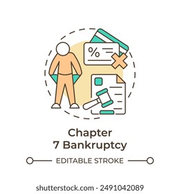 Chapter 7 bankruptcy multi color concept icon. Financial stability, business debt. Round shape line illustration. Abstract idea. Graphic design. Easy to use in infographic, presentation