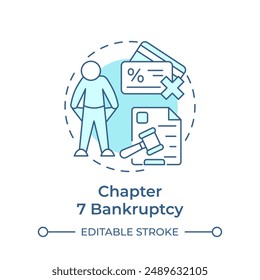 Chapter 7 bankruptcy soft blue concept icon. Financial stability, business debt. Round shape line illustration. Abstract idea. Graphic design. Easy to use in infographic, presentation