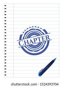 Chapter drawn with pen strokes. Blue ink. Vector Illustration. Detailed.