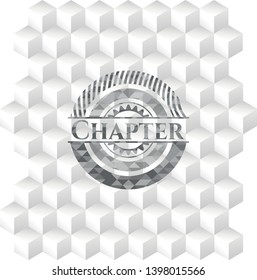 Chapter retro style grey emblem with geometric cube white background