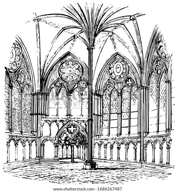 Chapterhouse Salisbury Cathedral Architecture Vintage Engraving Stock Vector Royalty Free