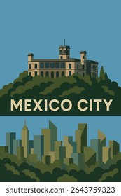 Chapultepec Castle offers breathtaking views over Mexico City, blending its historical significance with modern urban life. The panoramic view highlights the vastness of the city beneath.