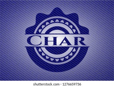 Char badge with denim background