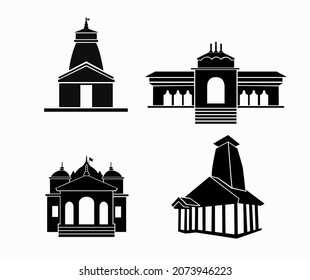 The Char Dham (four abodes) temples vector icon. Kedarnath, Gangotri, Yamunoitri and badrinath tepmple in black vector.