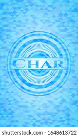 Char sky blue emblem with triangle mosaic background