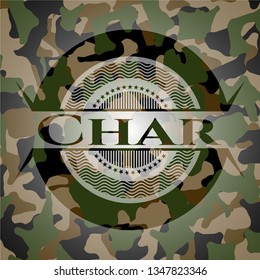 Char written on a camo texture
