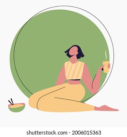 Charachter Flat Design Woman Girl Relax Chill Cartoon Vector Illustration